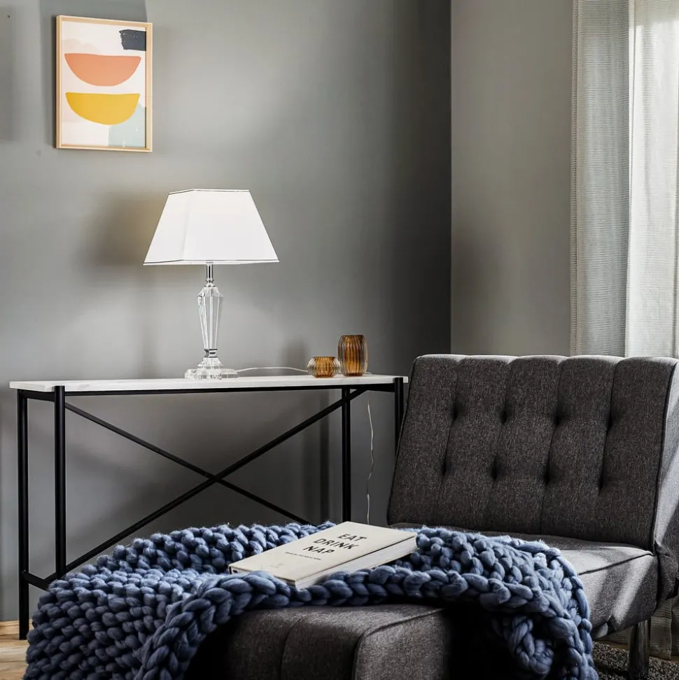 Tafellamp Veronique, voet smal, wit/chroom