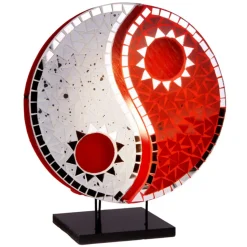 Tafellamp Ying Yang met mozaïek spiegelstenen rood