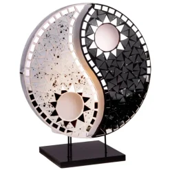 Tafellamp Ying Yang mozaïek spiegelstenen zwart