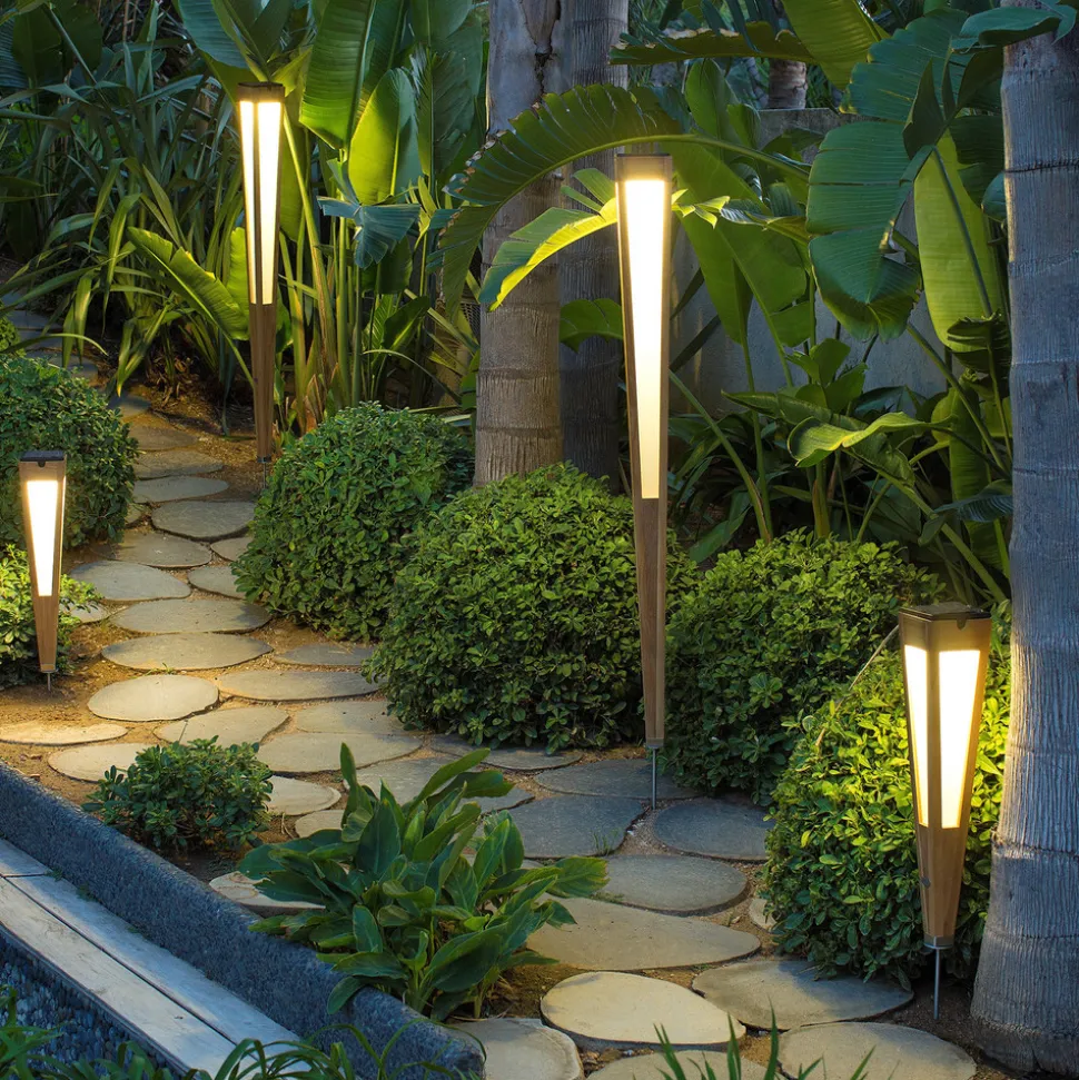 Tecka LED-zonnezaklamp met sensor, 52 cm, teakhout