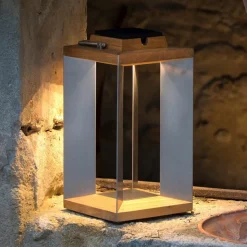 Teckinox LED-lantaarn op zonne-energie, teak/staal, 36,5cm