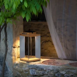 Teckinox LED-lantaarn op zonne-energie, teak/staal, 45,5cm