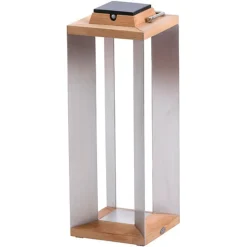 Teckinox LED-lantaarn op zonne-energie, teak/staal, 65,5cm