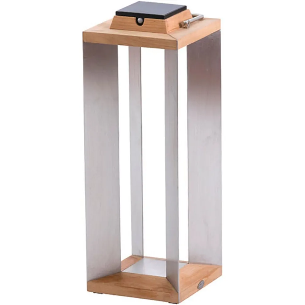 Teckinox LED-lantaarn op zonne-energie, teak/staal, 65,5cm
