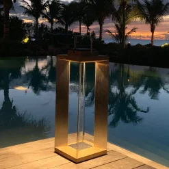 Teckinox LED-lantaarn op zonne-energie, teak/staal, 65,5cm