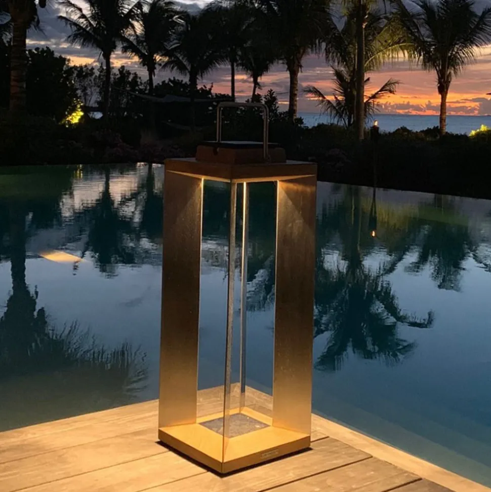 Teckinox LED-lantaarn op zonne-energie, teak/staal, 65,5cm