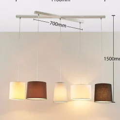 Textiele hanglamp Hermina, 5.lamps