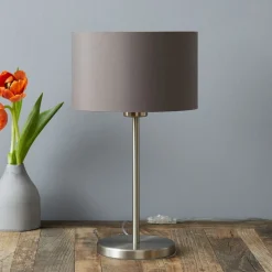 Textiel-tafellamp Maserlo, cappuccino