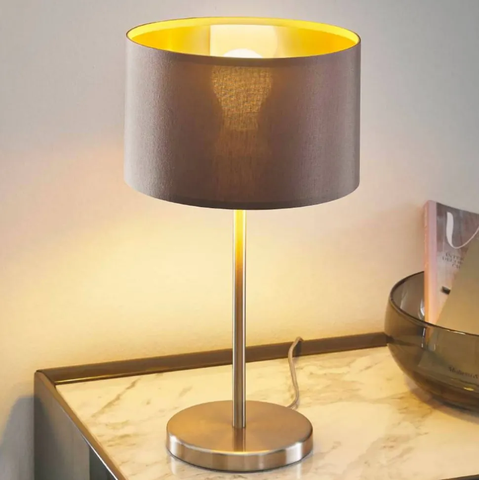 Textiel-tafellamp Maserlo, cappuccino