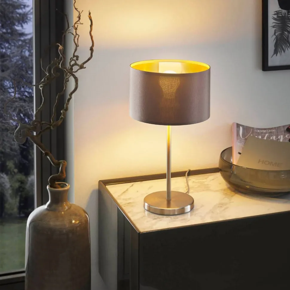 Textiel-tafellamp Maserlo, cappuccino