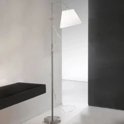 Textiel-vloerlamp Lilly, nikkel, hoogteverstelbaar