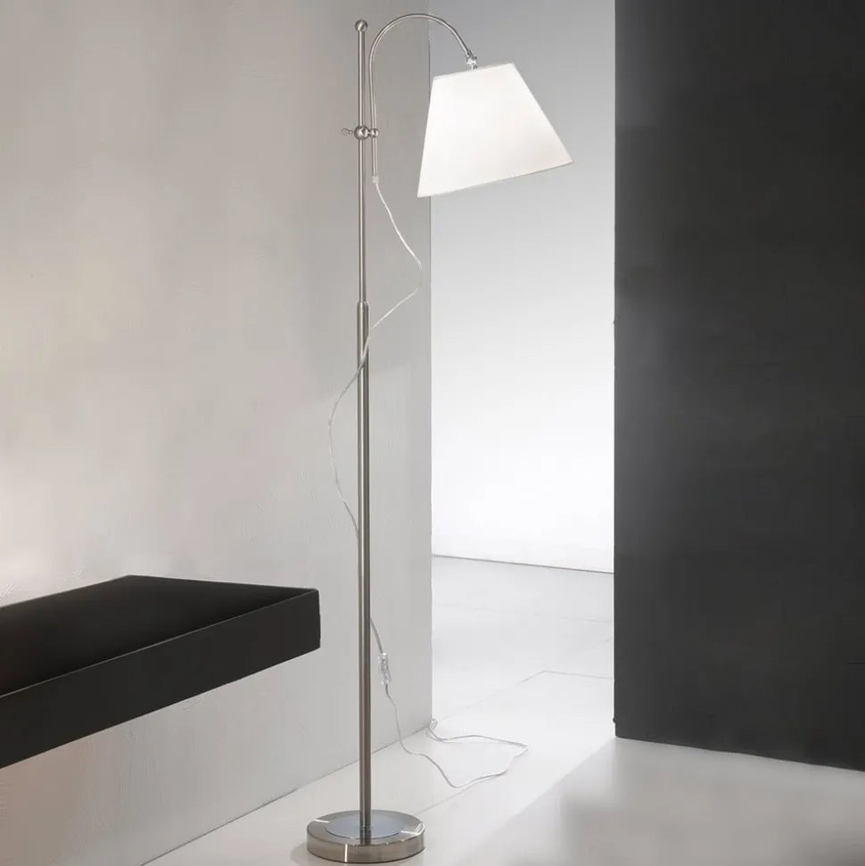 Textiel-vloerlamp Lilly, nikkel, hoogteverstelbaar