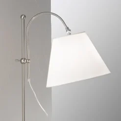 Textiel-vloerlamp Lilly, nikkel, hoogteverstelbaar