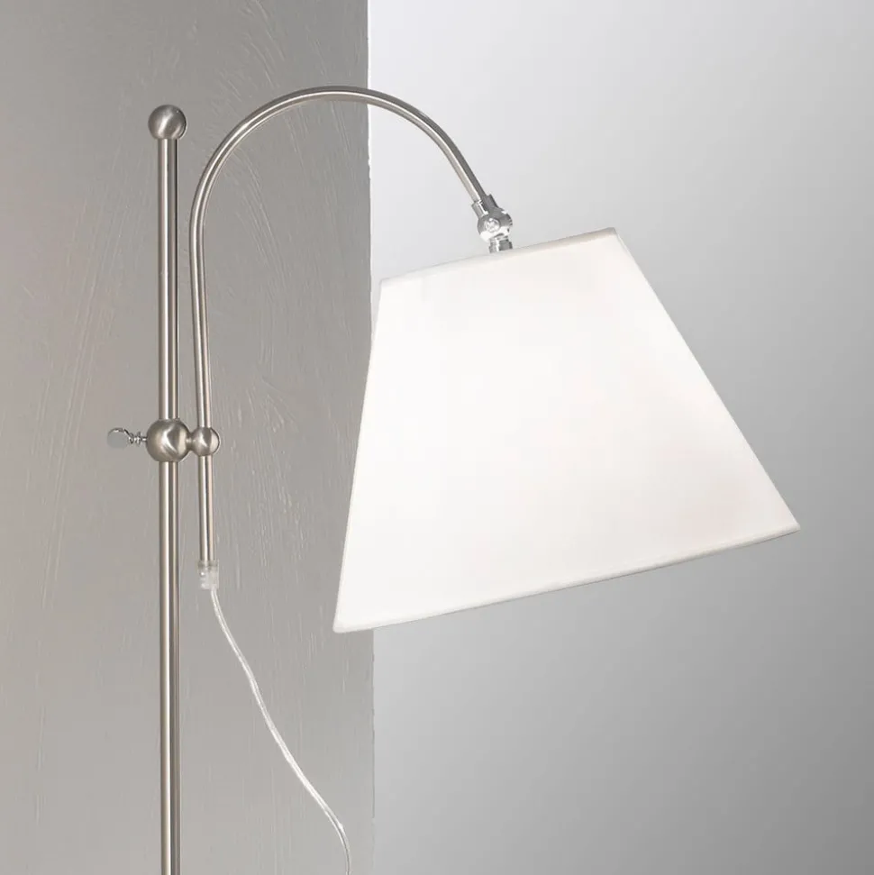 Textiel-vloerlamp Lilly, nikkel, hoogteverstelbaar