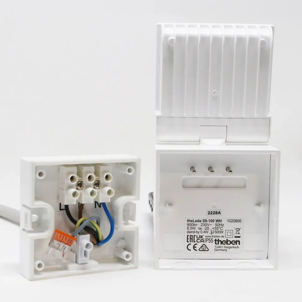 Theben LED buiten wandlamp theLeda S8-100, wit, sensor