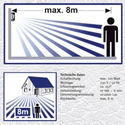 Toma buitenwandlamp van roestvrij staal met sensor