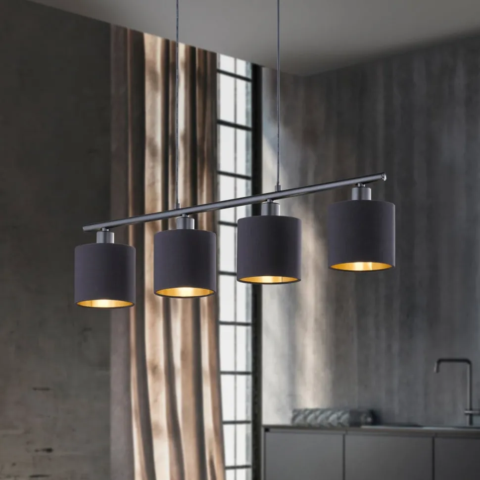 Tommy hanglamp, zwart/goud, lengte 75 cm, 4-lamps, stof