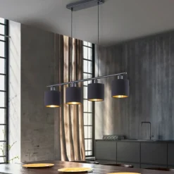 Tommy hanglamp, zwart/goud, lengte 75 cm, 4-lamps, stof