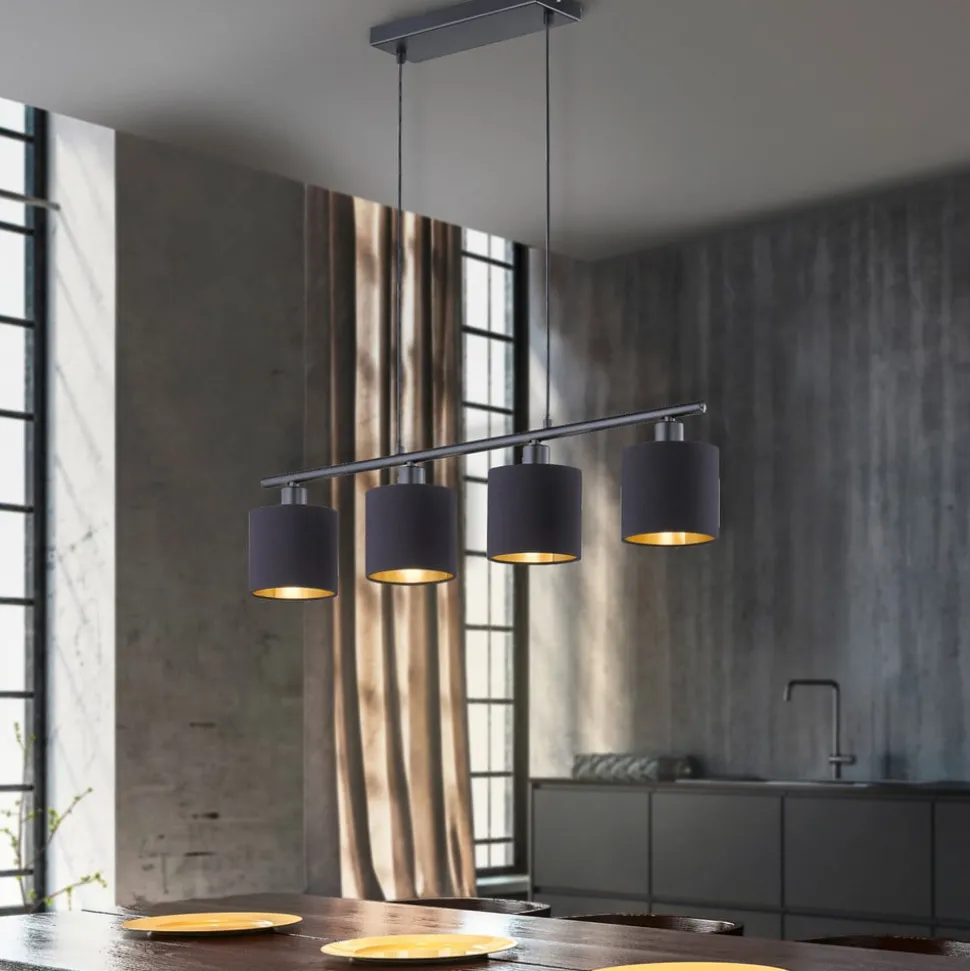 Tommy hanglamp, zwart/goud, lengte 75 cm, 4-lamps, stof