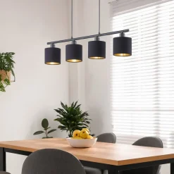 Tommy hanglamp, zwart/goud, lengte 75 cm, 4-lamps, stof