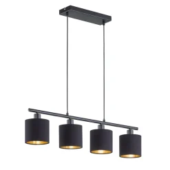 Tommy hanglamp, zwart/goud, lengte 75 cm, 4-lamps, stof