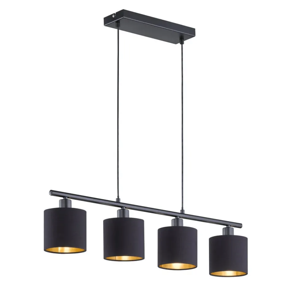 Tommy hanglamp, zwart/goud, lengte 75 cm, 4-lamps, stof