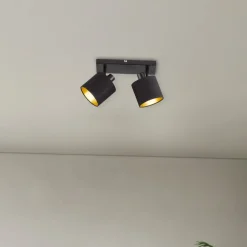 Tommy plafondspot, zwart/goud, lengte 28 cm, 2-lamps.