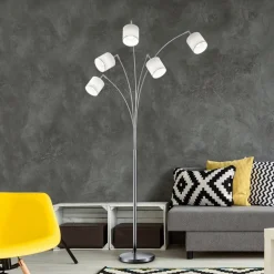 Tommy vloerlamp, nikkel/wit, hoogte 200 cm, 5-lamps, stof