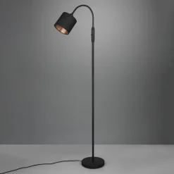 Tommy vloerlamp, zwart/goud, hoogte 130 cm, metaal/stof