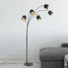 Tommy vloerlamp, zwart/goud, hoogte 200 cm, 5-lamps, stof