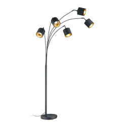 Tommy vloerlamp, zwart/goud, hoogte 200 cm, 5-lamps, stof
