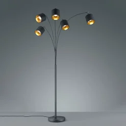 Tommy vloerlamp, zwart/goud, hoogte 200 cm, 5-lamps, stof
