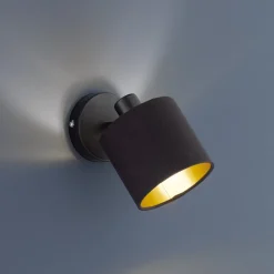 Tommy wandspot, zwart/goud, breedte 12 cm, metaal/stof