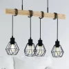 Townshend hanglamp, lengte 70 cm, zwart/eiken, 4-lamps.