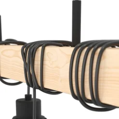 Townshend hanglamp, lengte 70 cm, zwart/eiken, 4-lamps.