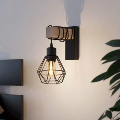 Townshend wandlamp, breedte 14 cm, zwart/eiken