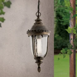 Traditionele pendellamp PAULA met structuurglas