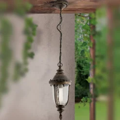 Traditionele pendellamp PAULA met structuurglas