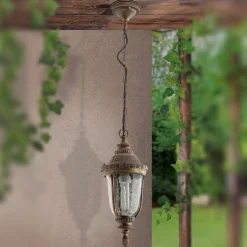 Traditionele pendellamp PAULA met structuurglas