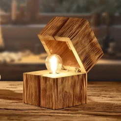 Treasure tafellamp, natuurlijke afwerking, hout, scharnierend