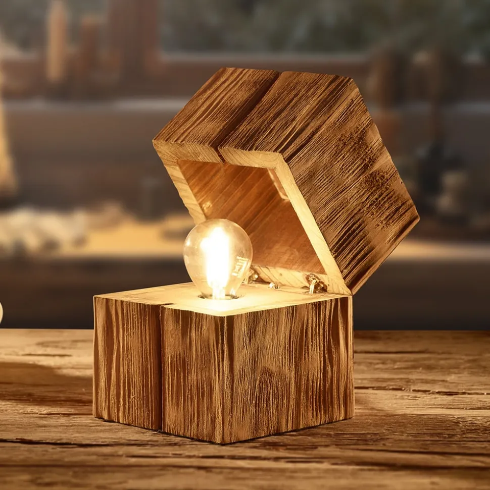 Treasure tafellamp, natuurlijke afwerking, hout, scharnierend