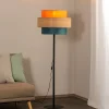 Trio vloerlamp, jute kap, oranje/natuurbruin/petrol
