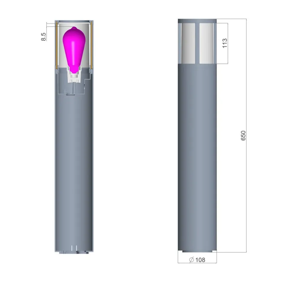 Tuinpadverlichting Facado II, hoogte 65 cm, rond, donkergrijs/opaal