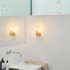 Tutan wandlamp, metaal, glas, E14, IP44, messingkleurig