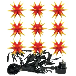 Tweekleurige LED lichtketting m.9sterren geel-rood