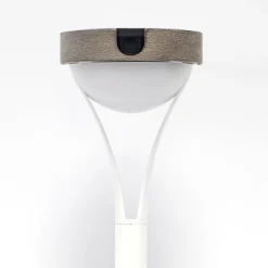 Tyble LED tafellamp op zonne-energie, wit / teak, 2.700 K, 200 lm