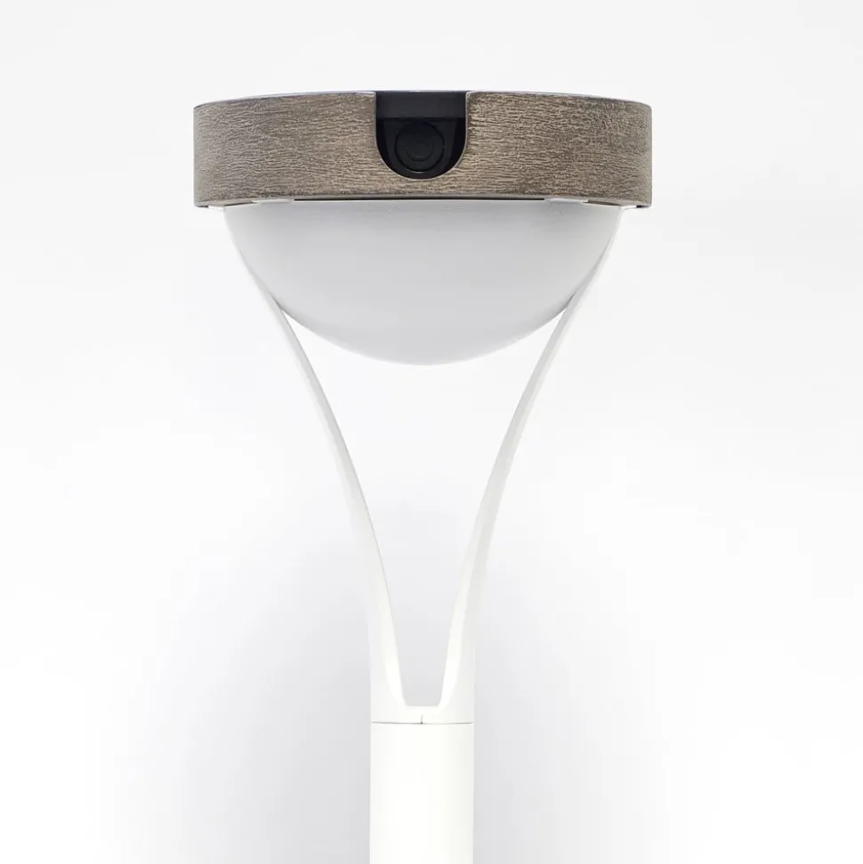 Tyble LED tafellamp op zonne-energie, wit / teak, 2.700 K, 200 lm