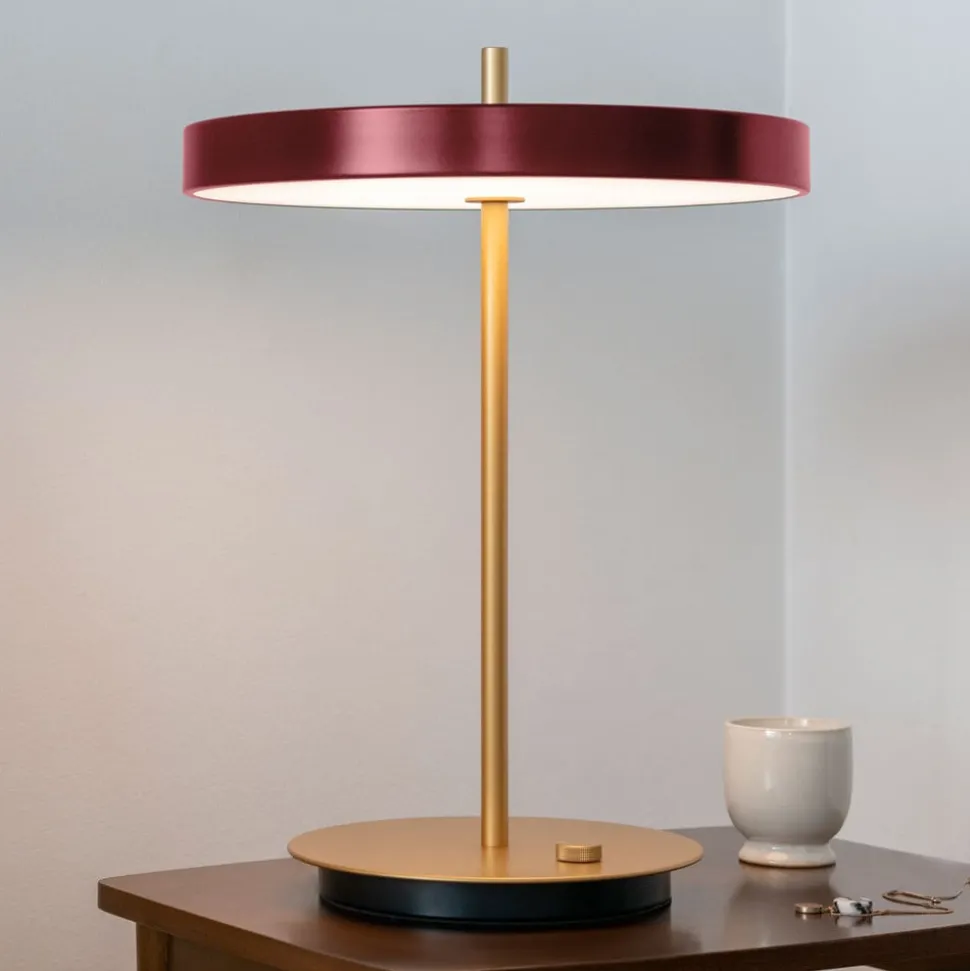 UMAGE LED tafellamp Asteria Table, USB, robijnrood/messing