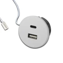 USB-A wandcontactdoos + USB-C, wit, meubelinbouw, 24V ingang, 20W