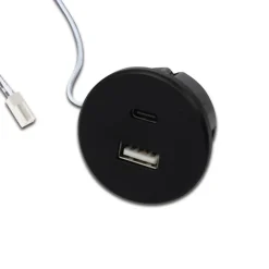 USB-A wandcontactdoos + USB-C, zwart meubel installatie 24V ingang 20W